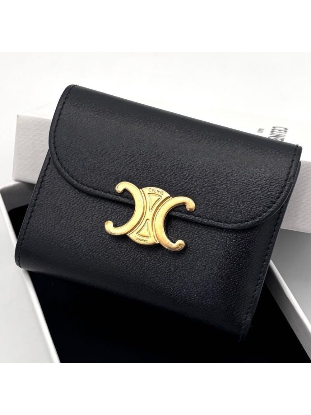 Celine Small Flap Wallet Triomphe Trifold Black
